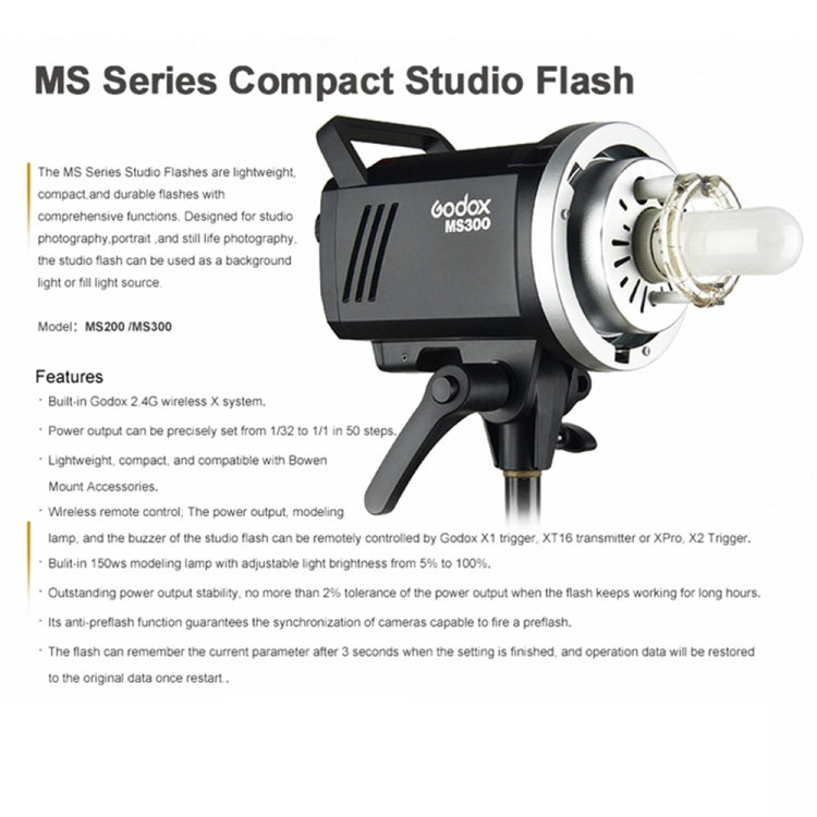 Godox MS300 Studio Flash Light 300Ws Bowens Mount Studio Speedlight (EU Plug)
