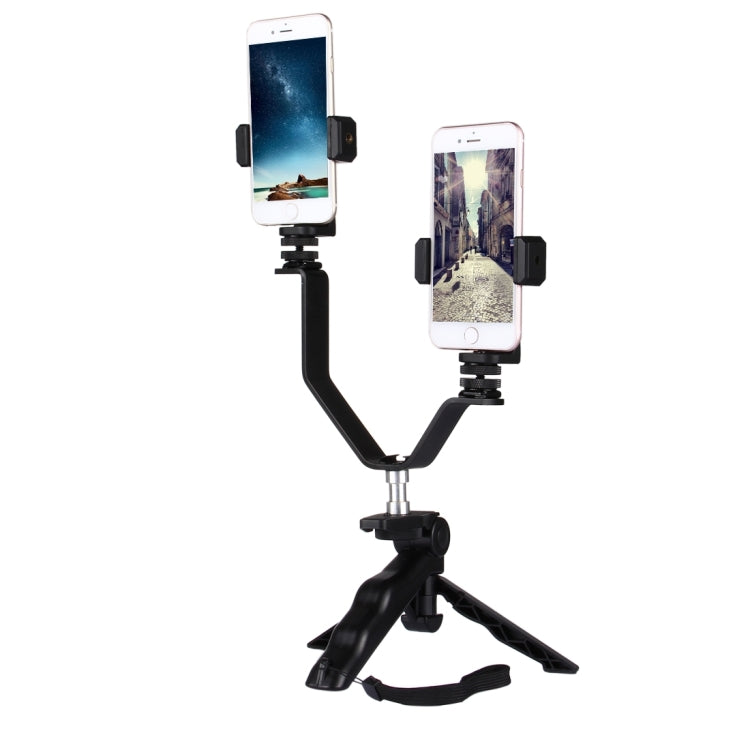 Smartphone Live Broadcast Tripod Holder Kit – Folding Grip with 2 Phone Clips, For iPhone, Galaxy, Huawei, Xiaomi, HTC, Sony, Google, and More