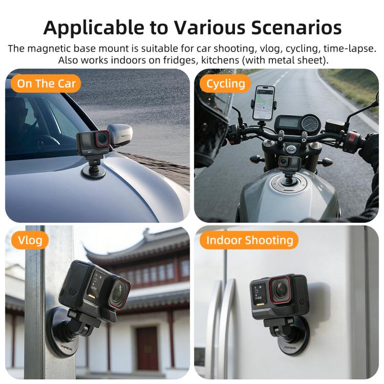 Sunnylife Quick-Release Magnetic Base Mount 1/4 180 Tilt Adjustable Tabletop Base Bracket For Insta360 X4 Air / X5 / Ace / Ace Pro 2 / 1, DZ-142 For Insta360 X4 Air / X5