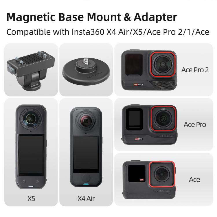 Sunnylife Quick-Release Magnetic Base Mount 1/4 180 Tilt Adjustable Tabletop Base Bracket For Insta360 X4 Air / X5 / Ace / Ace Pro 2 / 1, DZ-142 For Insta360 X4 Air / X5