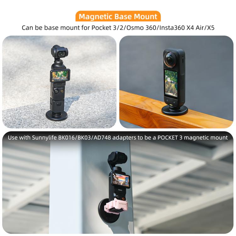 Sunnylife Quick-Release Magnetic Base Mount 1/4 180 Tilt Adjustable Tabletop Base Bracket For Insta360 X4 Air / X5 / Ace / Ace Pro 2 / 1, DZ-142 For Insta360 X4 Air / X5
