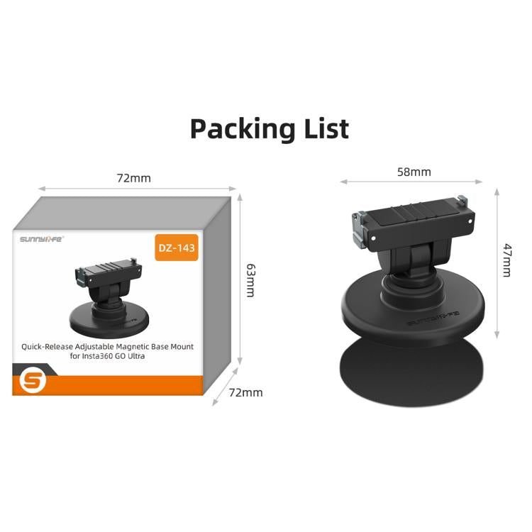 For Insta360 GO Ultra Sunnylife Quick-Release Magnetic Base Mount 1/4 180 Tilt Adjustable Tabletop Base Bracket, DZ-143 For Insta360 GO Ultra