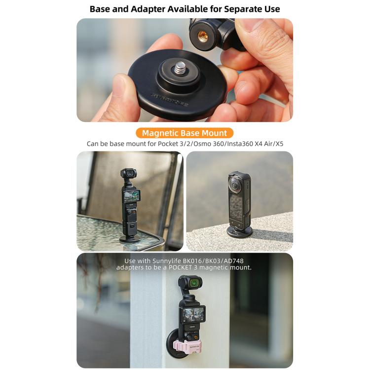 For Insta360 GO Ultra Sunnylife Quick-Release Magnetic Base Mount 1/4 180 Tilt Adjustable Tabletop Base Bracket, DZ-143 For Insta360 GO Ultra