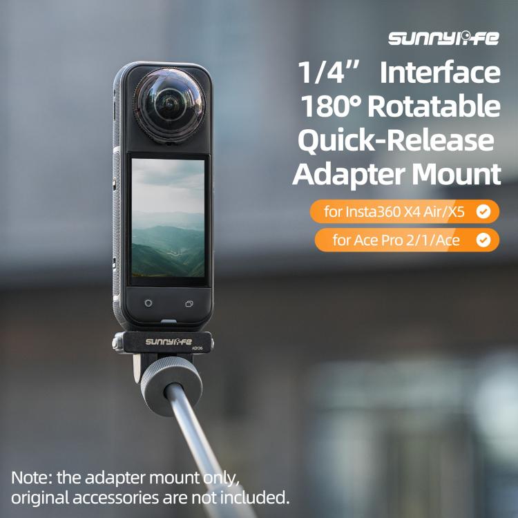 Sunnylife Magnetic Quick Release Adapter Mount 1/4 180 Tilt Adjustable Selfie Stick Adapter Stand for Insta360 X4 Air / X5 / Ace Pro 2 / 1 / Ace, AD136 For Insta360 X4 Air / X5