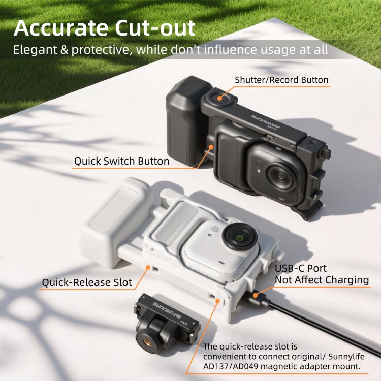 For Insta360 GO Ultra Sunnylife Street Photography Handle Ergonomic Hand Grip Quick Release Shutter Handle, For Insta360 GO Ultra (Black), For Insta360 GO Ultra (White)