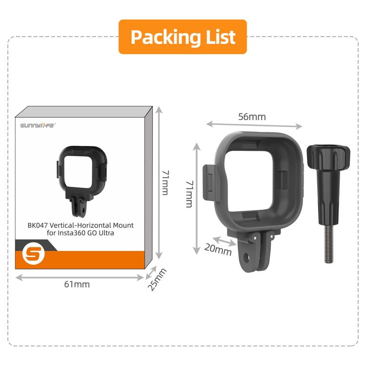 For Insta360 GO Ultra Sunnylife Foldable Vertical-Horizontal Adapter Mount Protective Frame Mounting Brackets Housing Cover, For Insta360 GO Ultra
