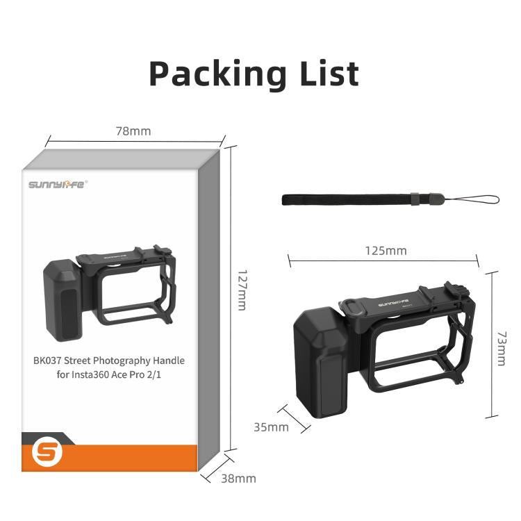 Sunnylife Street Photography Handle Ergonomic Hand Grip Quick Release Shutter Handle for Insta360 Ace Pro 2 / 1, EP2-BK037 For Insta360 Ace Pro 2 / 1