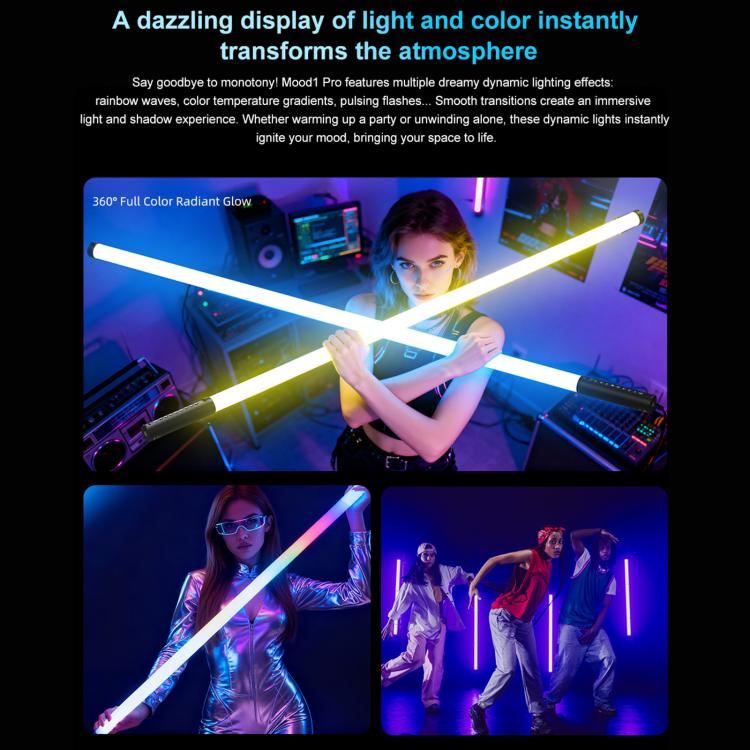 LUXCeO Mood1 Pro 90cm RGB Colorful Atmosphere Rhythm LED Stick Handheld Video Photo Fill Light, No Tripod, 90cm