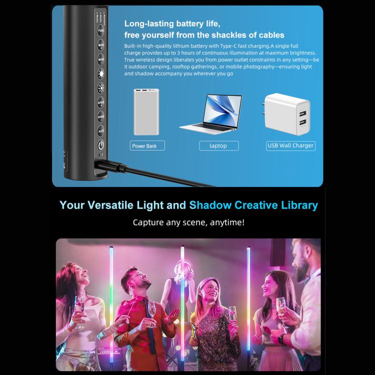 LUXCeO Mood1 Pro 90cm RGB Colorful Atmosphere Rhythm LED Stick Handheld Video Photo Fill Light, No Tripod, 90cm