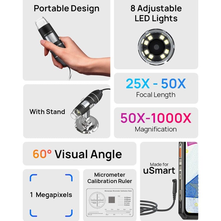 Ulefone uSmart C01 Wired Digital Microscope for Ulefone Armor 18 Series / 9 / 9E & Power Armor 16 Series / 13 / Armor Pad(Black)