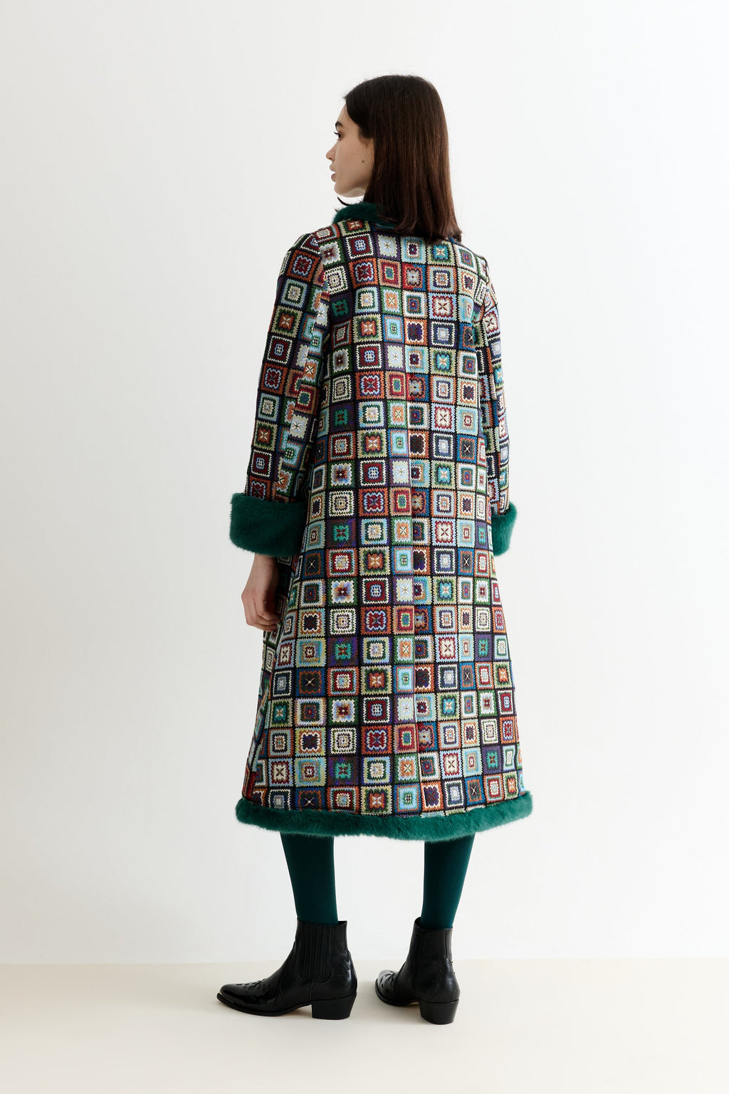 Delphia 70'S Patch Jacquard Fur Trim Coat - Multicoloured