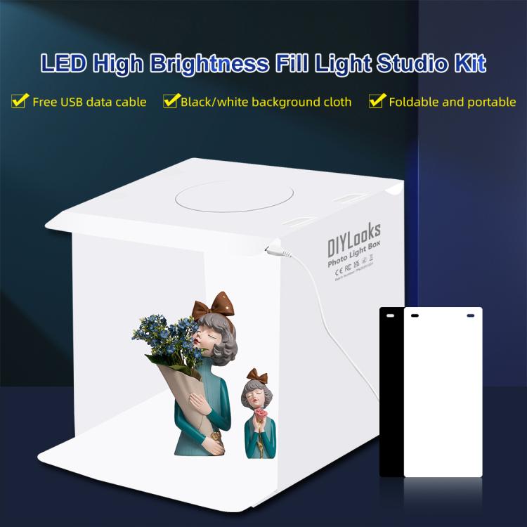 PULUZ 20cm Folding Portable 550LM Light Photo Lighting Studio Shooting Tent Box Kit with 2 Colors Backdrops (Black, White), Unfold Size: 24cm x 23cm x 23cm