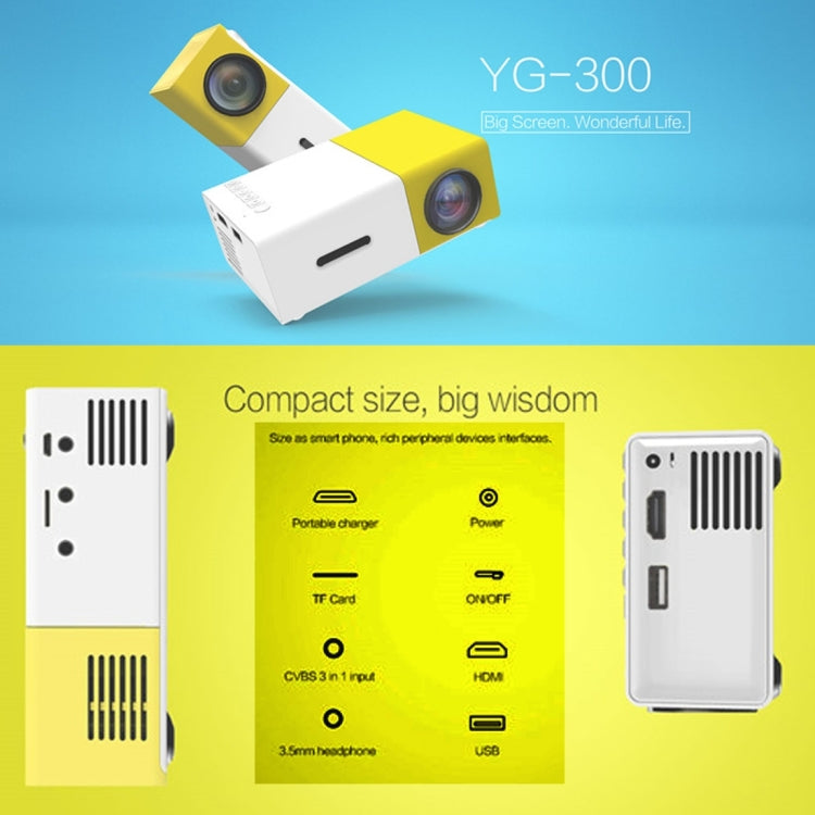 YG300 400LM Portable Mini Home Theater LED Projector with Remote Controller, Support HDMI, AV, SD, USB Interfaces (Yellow)