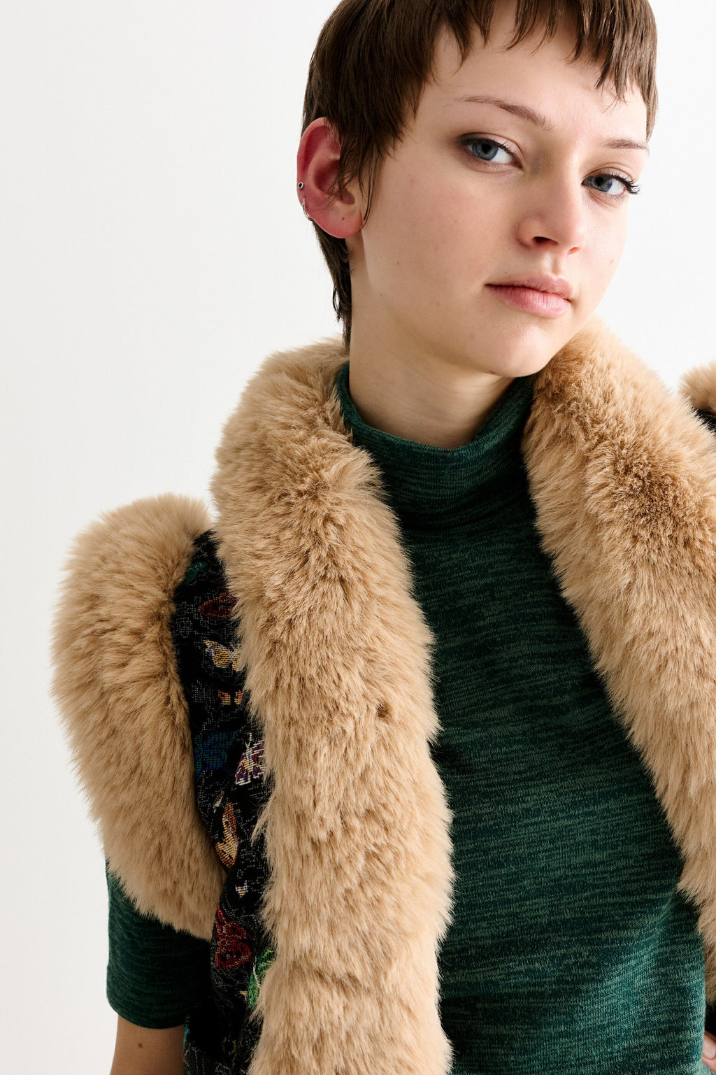 Dominica Butterfly Ball Jacquard Faux Fur Trimmed Waistcoat - Multicoloured