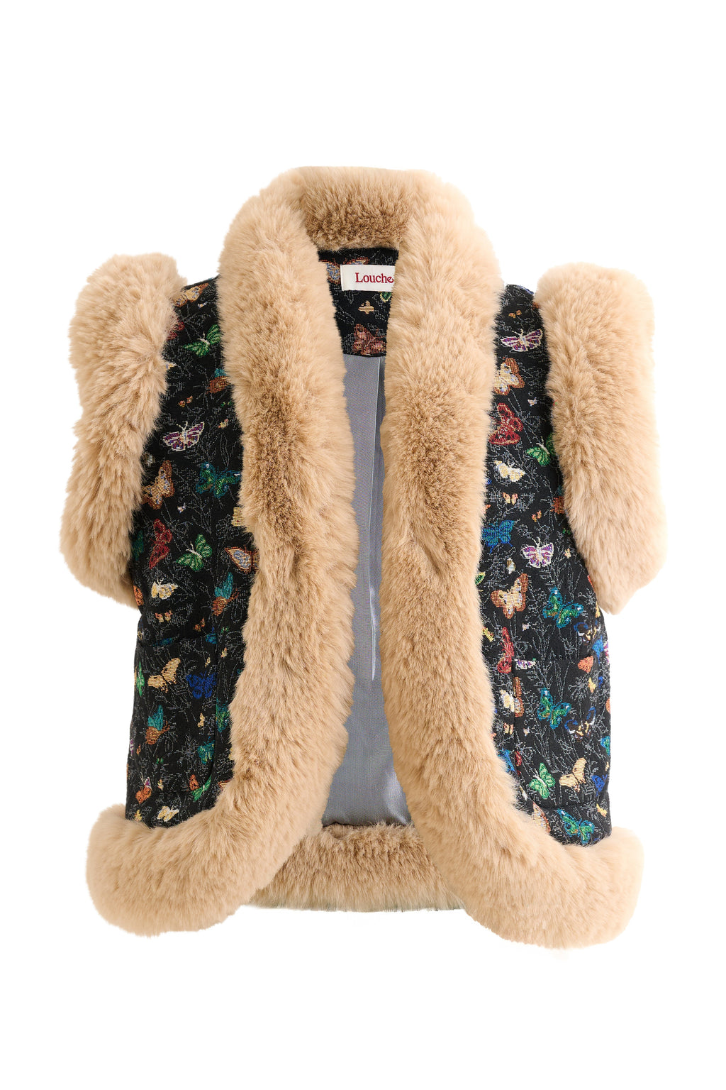 Dominica Butterfly Ball Jacquard Faux Fur Trimmed Waistcoat - Multicoloured