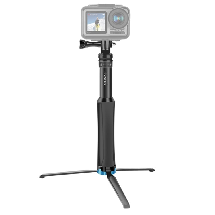 RUIGPRO One-piece Handheld Tripod Selfie Stick Telescopic Monopod Mount for DJI, Insta360, GoPro and Other Action Cameras, Black)