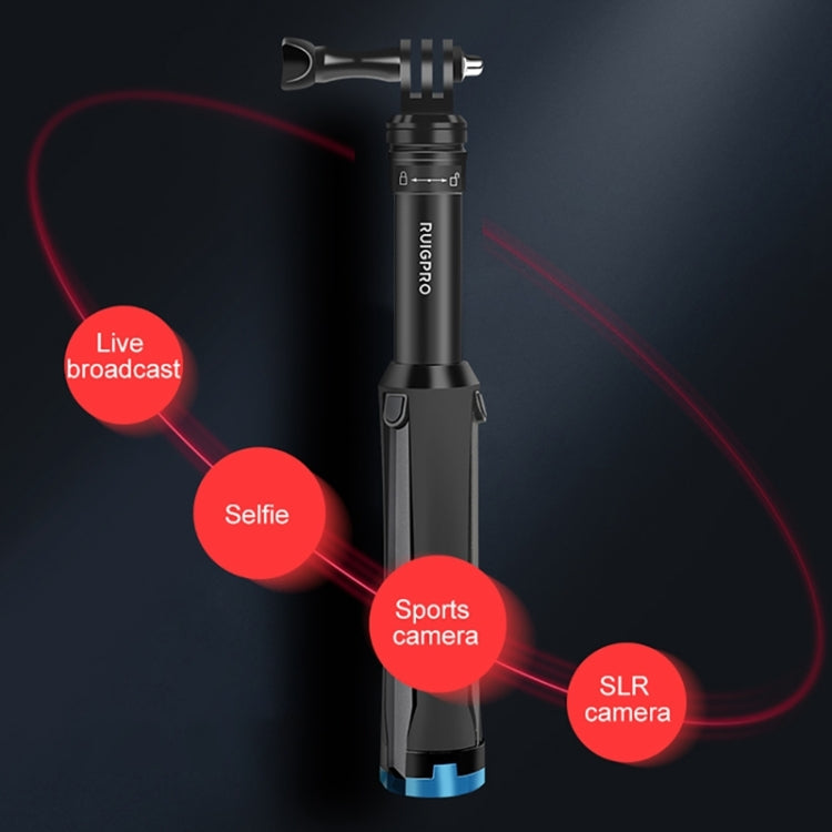 RUIGPRO One-piece Handheld Tripod Selfie Stick Telescopic Monopod Mount for DJI, Insta360, GoPro and Other Action Cameras, Black)