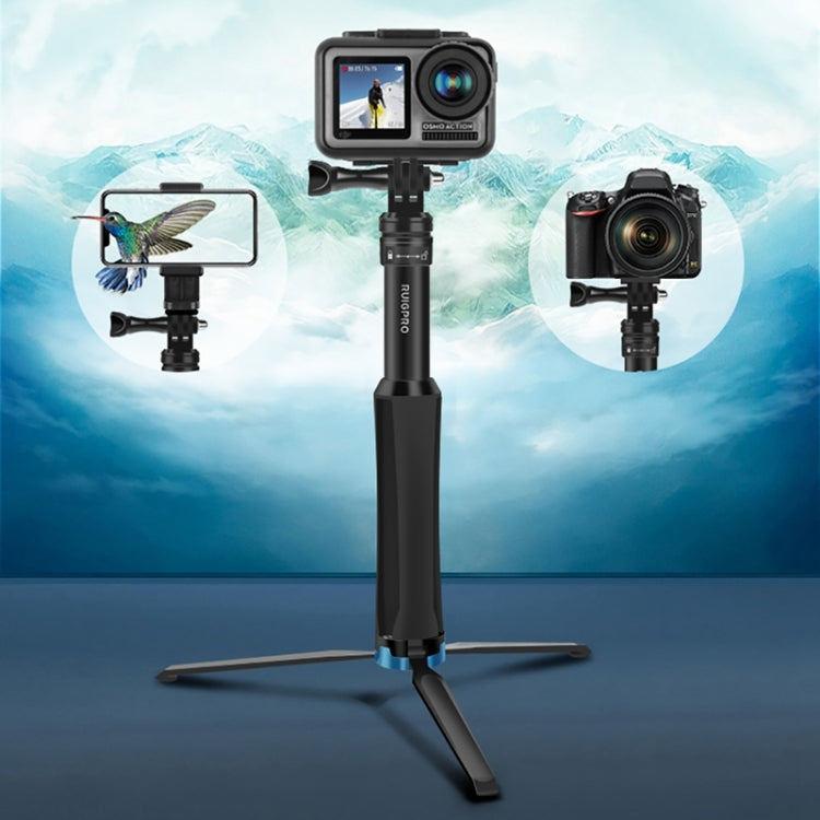 RUIGPRO One-piece Handheld Tripod Selfie Stick Telescopic Monopod Mount for DJI, Insta360, GoPro and Other Action Cameras, Black)