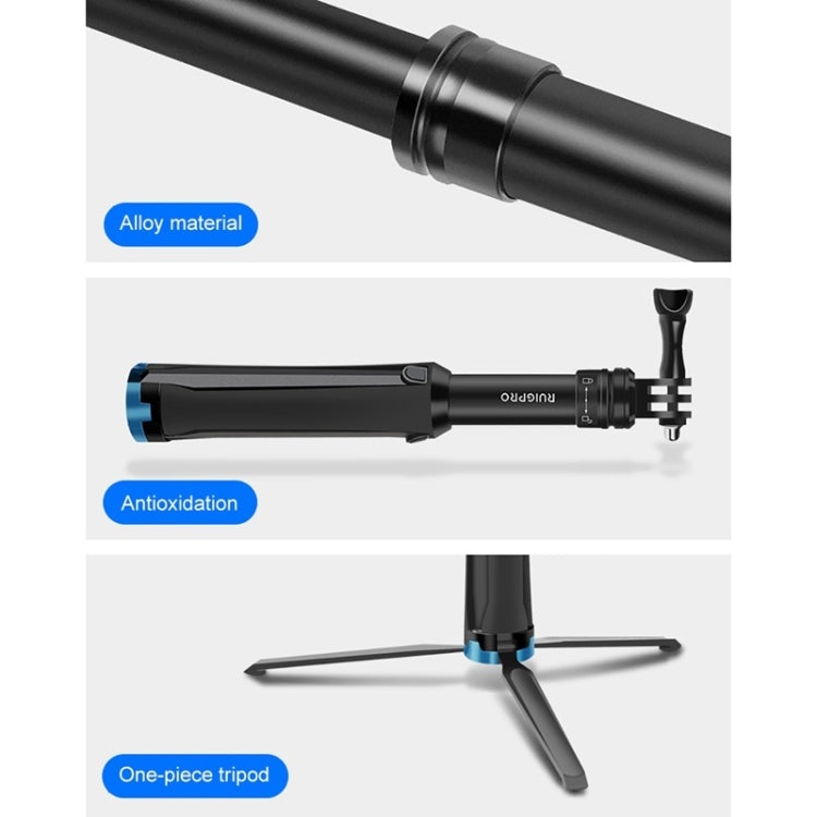 RUIGPRO One-piece Handheld Tripod Selfie Stick Telescopic Monopod Mount for DJI, Insta360, GoPro and Other Action Cameras, Black)
