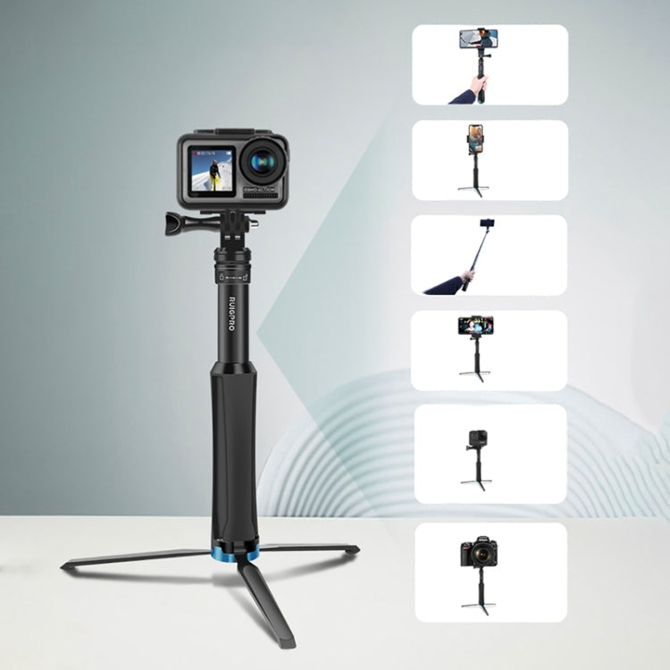 RUIGPRO One-piece Handheld Tripod Selfie Stick Telescopic Monopod Mount for DJI, Insta360, GoPro and Other Action Cameras, Black)