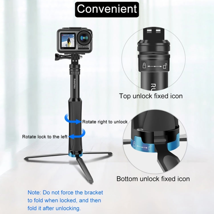 RUIGPRO One-piece Handheld Tripod Selfie Stick Telescopic Monopod Mount for DJI, Insta360, GoPro and Other Action Cameras, Black)