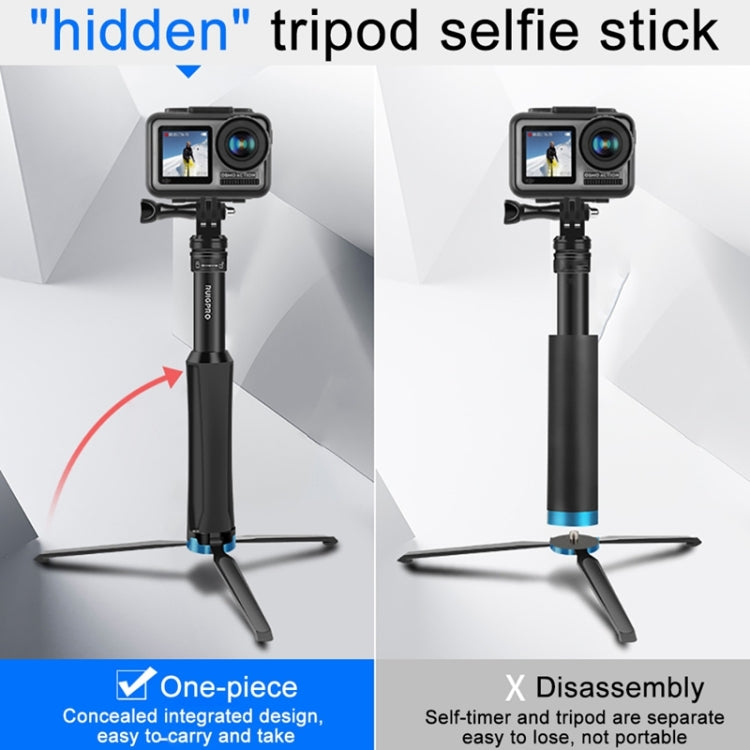 RUIGPRO One-piece Handheld Tripod Selfie Stick Telescopic Monopod Mount for DJI, Insta360, GoPro and Other Action Cameras, Black)