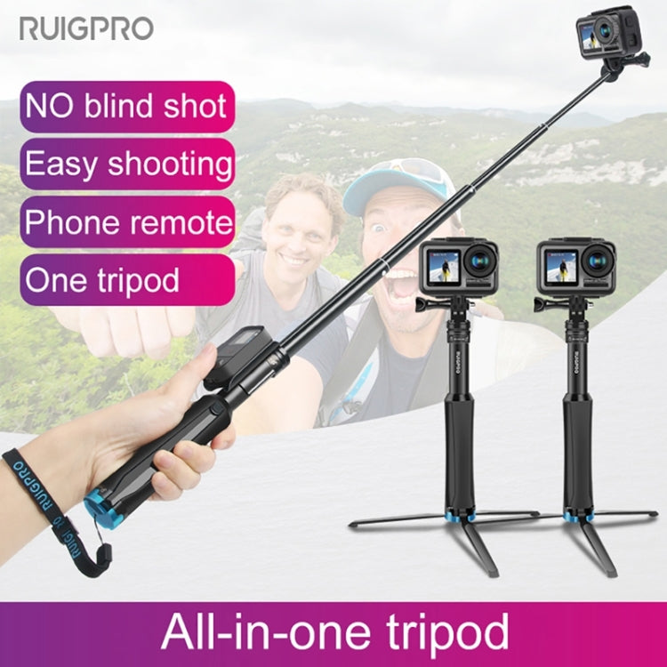 RUIGPRO One-piece Handheld Tripod Selfie Stick Telescopic Monopod Mount for DJI, Insta360, GoPro and Other Action Cameras, Black)