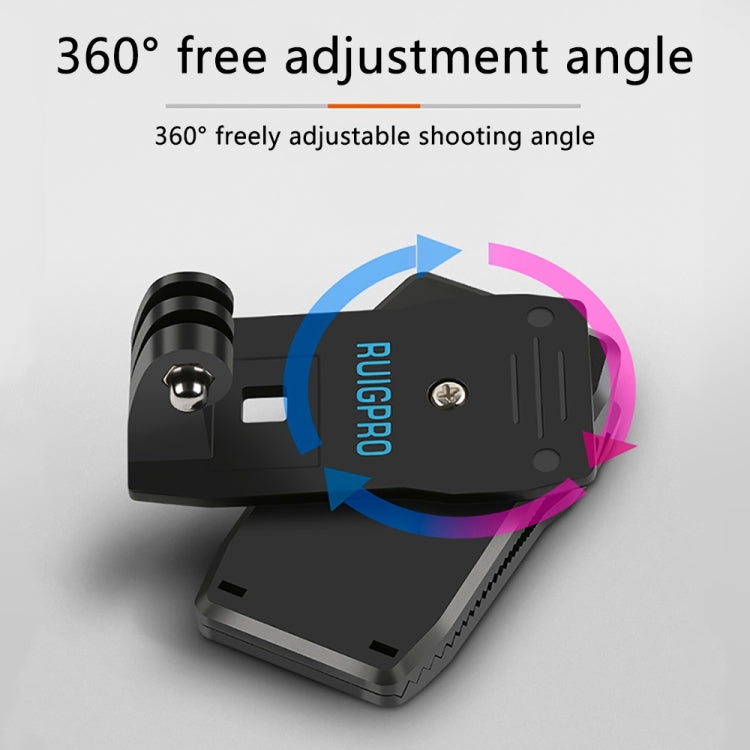 RUIGPRO 360° Rotation Backpack Mount + Phone Clamp for GoPro, DJI Osmo, Xiaoyi Cameras (Black)
