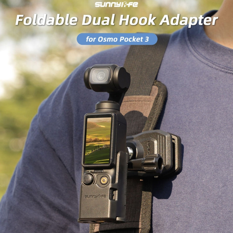 For DJI OSMO Pocket 3 Sunnylife Expansion Adapter Foldable Dual Hooks Adapter Protective Case Bracket (Black)