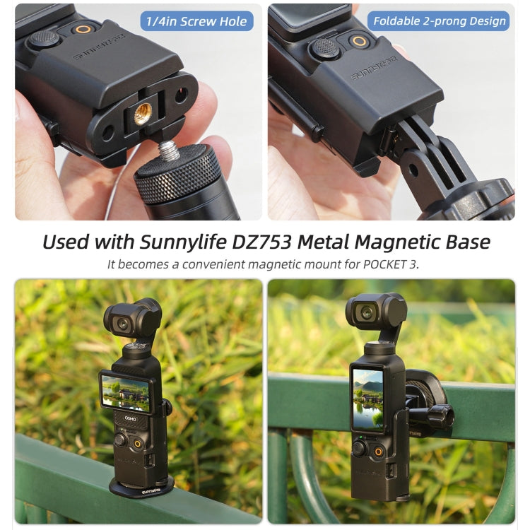 For DJI OSMO Pocket 3 Sunnylife Expansion Adapter Foldable Dual Hooks Adapter Protective Case Bracket (Black)
