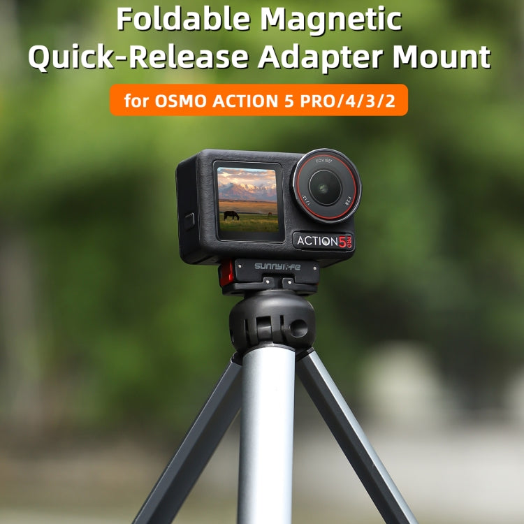 For DJI Osmo Action 5 Pro / 4 / 3 Sunnylife Foldable Magnetic Quick Release Mount Action Camera Selfie Stick Tripod Adapter Cam Stand (Black)