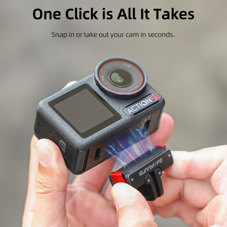 For DJI Osmo Action 5 Pro / 4 / 3 Sunnylife Foldable Magnetic Quick Release Mount Action Camera Selfie Stick Tripod Adapter Cam Stand (Black)