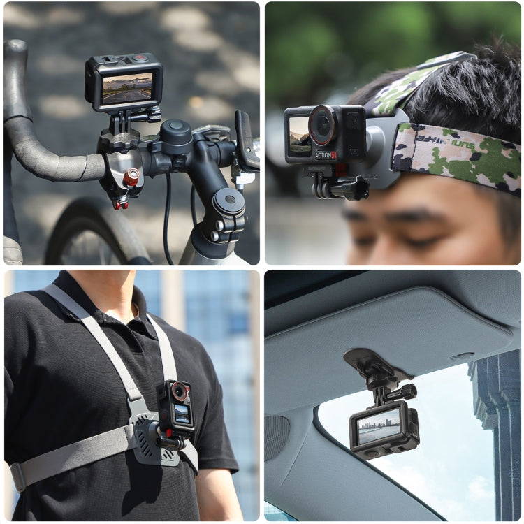 For DJI Osmo Action 5 Pro / 4 / 3 Sunnylife Foldable Magnetic Quick Release Mount Action Camera Selfie Stick Tripod Adapter Cam Stand (Black)