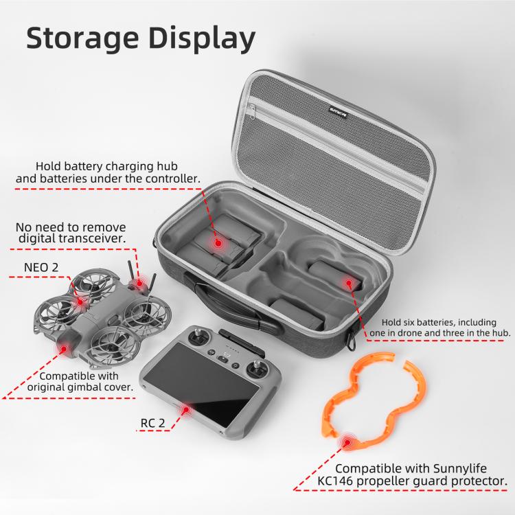 For DJI Neo 2 Sunnylife Portable Carrying Case Combo Shoulder Bag Protective Bag Hard Travel Case, Combo Shoulder Bag