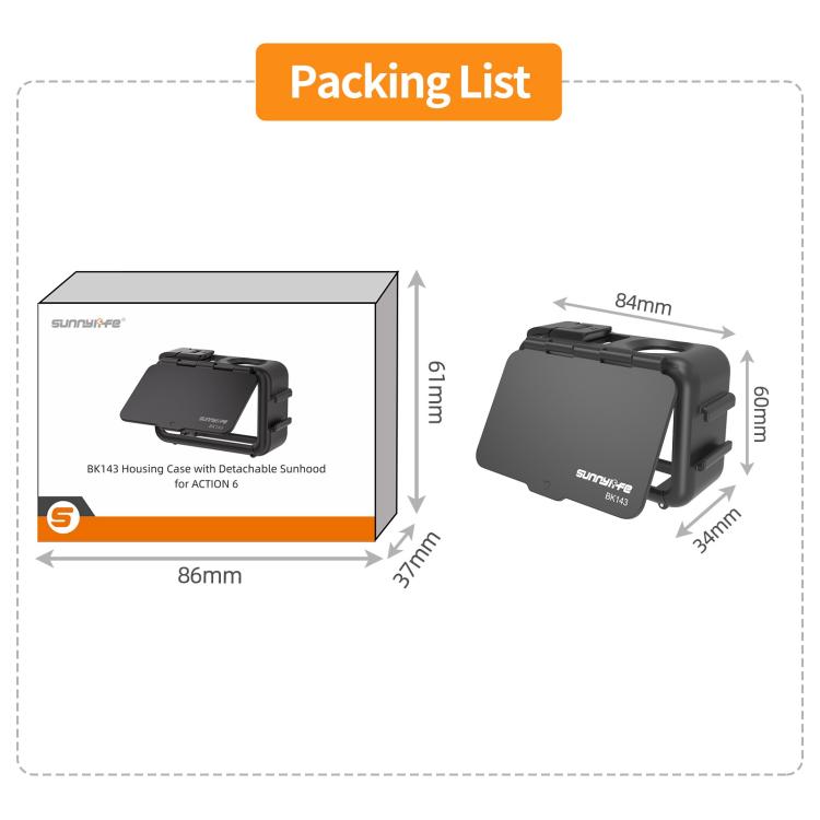 For DJI Osmo Action 6 Sunnylife Protective Case Frame Mount AdapterHousing Case with Detachable Sun Hood, For DJI Osmo Action 6