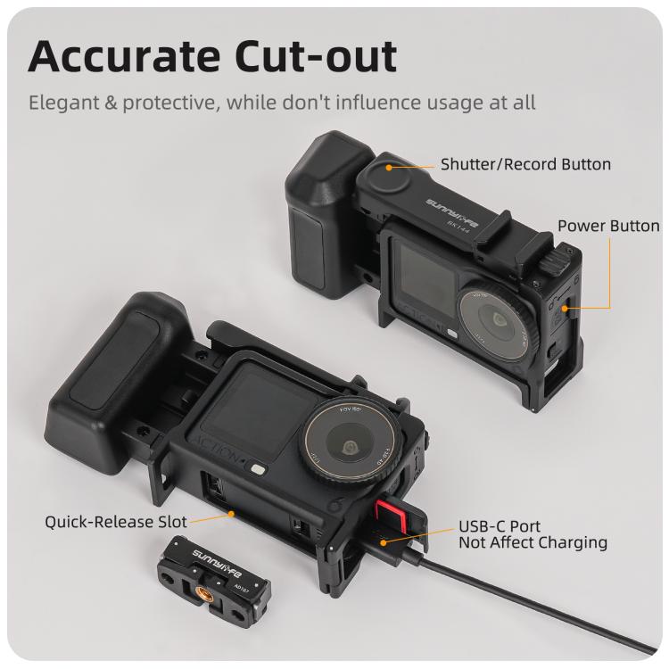 For DJI Action 6 Sunnylife 2-in-1 Detachable Protective Frame & Street Photography Handle Ergonomic Hand Grip Quick Release Shutter Handle, For DJI Action 6