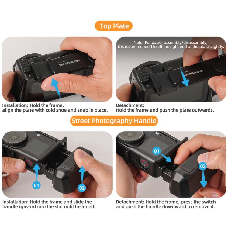 For DJI Action 6 Sunnylife 2-in-1 Detachable Protective Frame & Street Photography Handle Ergonomic Hand Grip Quick Release Shutter Handle, For DJI Action 6