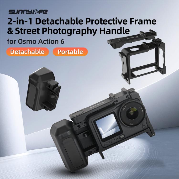 For DJI Action 6 Sunnylife 2-in-1 Detachable Protective Frame & Street Photography Handle Ergonomic Hand Grip Quick Release Shutter Handle, For DJI Action 6