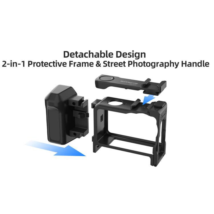For DJI Action 6 Sunnylife 2-in-1 Detachable Protective Frame & Street Photography Handle Ergonomic Hand Grip Quick Release Shutter Handle, For DJI Action 6