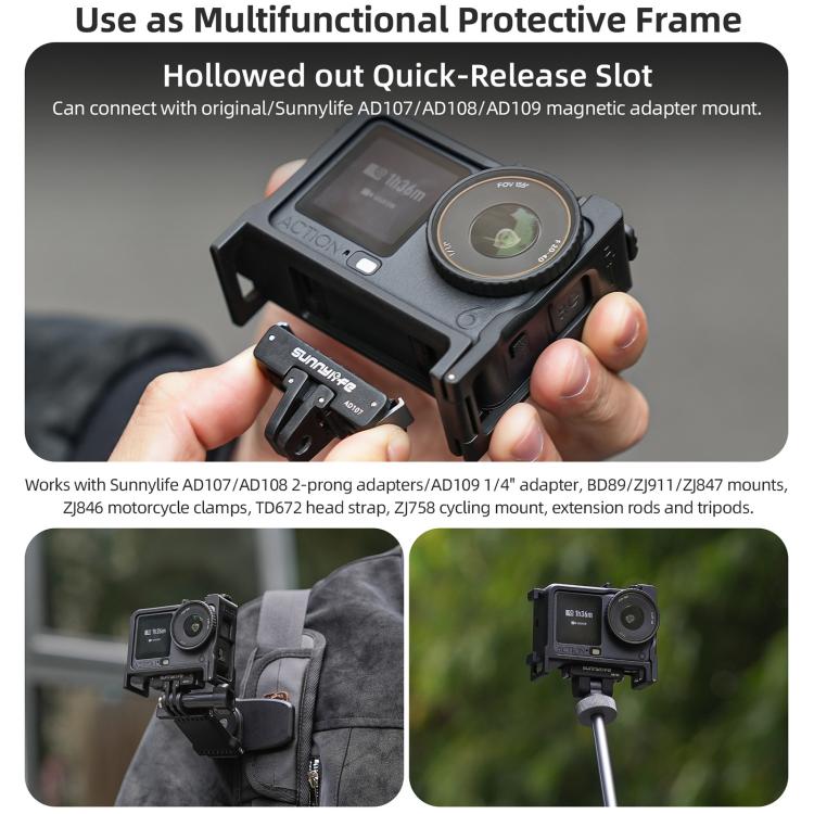 For DJI Action 6 Sunnylife 2-in-1 Detachable Protective Frame & Street Photography Handle Ergonomic Hand Grip Quick Release Shutter Handle, For DJI Action 6