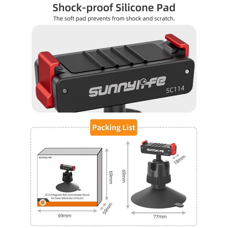 Sunnylife Magnetic Quick-Release Ball-Joint Adapter Mount 360 Rotatable Suction Cup Bracket For DJI Osmo 360 / Action 5 Pro / 4 / 3, For DJI Osmo 360 / Action 5 Pro / 4 / 3
