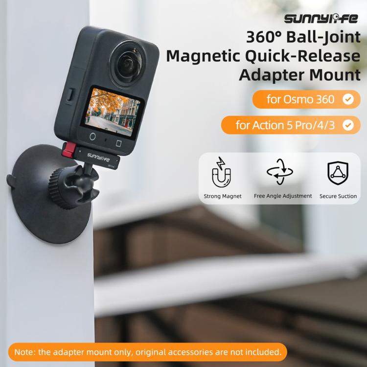 Sunnylife Magnetic Quick-Release Ball-Joint Adapter Mount 360 Rotatable Suction Cup Bracket For DJI Osmo 360 / Action 5 Pro / 4 / 3, For DJI Osmo 360 / Action 5 Pro / 4 / 3