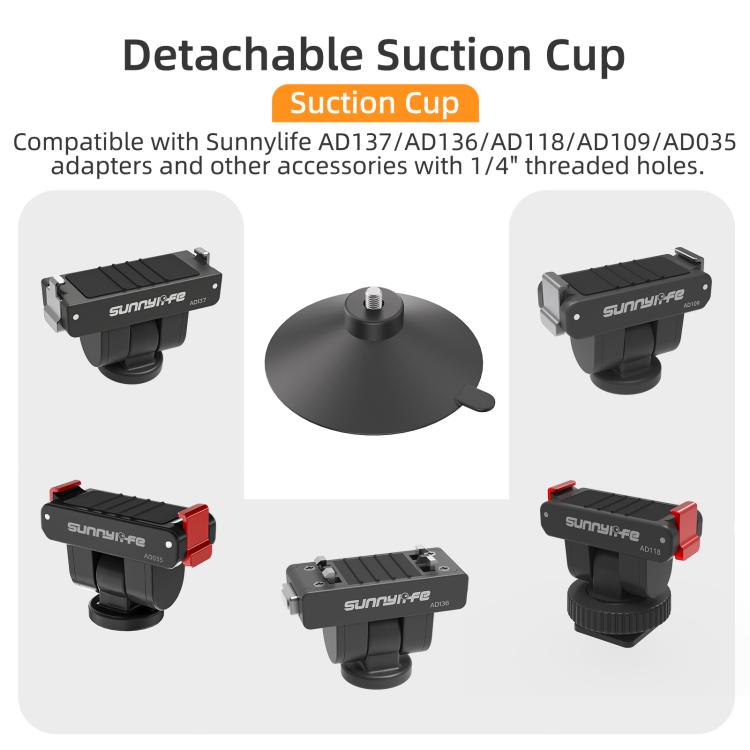 Sunnylife Magnetic Quick-Release Ball-Joint Adapter Mount 360 Rotatable Suction Cup Bracket For DJI Osmo 360 / Action 5 Pro / 4 / 3, For DJI Osmo 360 / Action 5 Pro / 4 / 3