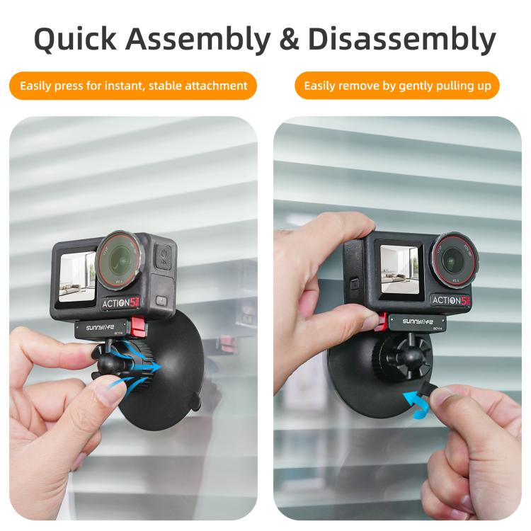 Sunnylife Magnetic Quick-Release Ball-Joint Adapter Mount 360 Rotatable Suction Cup Bracket For DJI Osmo 360 / Action 5 Pro / 4 / 3, For DJI Osmo 360 / Action 5 Pro / 4 / 3