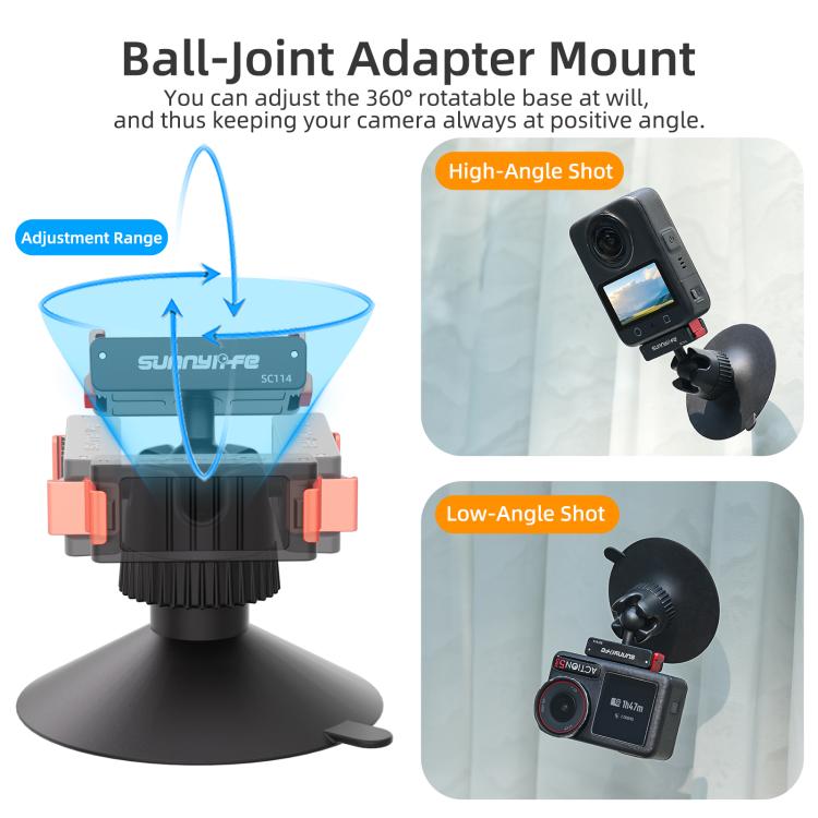 Sunnylife Magnetic Quick-Release Ball-Joint Adapter Mount 360 Rotatable Suction Cup Bracket For DJI Osmo 360 / Action 5 Pro / 4 / 3, For DJI Osmo 360 / Action 5 Pro / 4 / 3