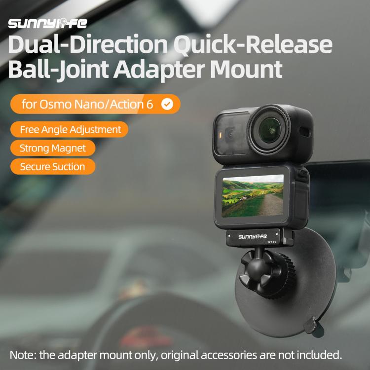 Sunnylife Dual-Direction Magnetic Quick-Release Ball-Joint Adapter Mount 360 Rotatable Suction Cup Bracket For DJI Osmo Nano / Action 6, For DJI Osmo Nano / Action 6