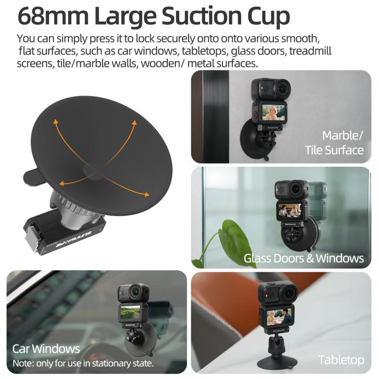 Sunnylife Dual-Direction Magnetic Quick-Release Ball-Joint Adapter Mount 360 Rotatable Suction Cup Bracket For DJI Osmo Nano / Action 6, For DJI Osmo Nano / Action 6