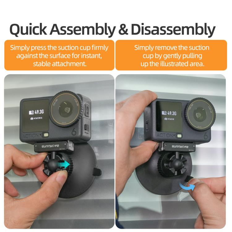 Sunnylife Dual-Direction Magnetic Quick-Release Ball-Joint Adapter Mount 360 Rotatable Suction Cup Bracket For DJI Osmo Nano / Action 6, For DJI Osmo Nano / Action 6