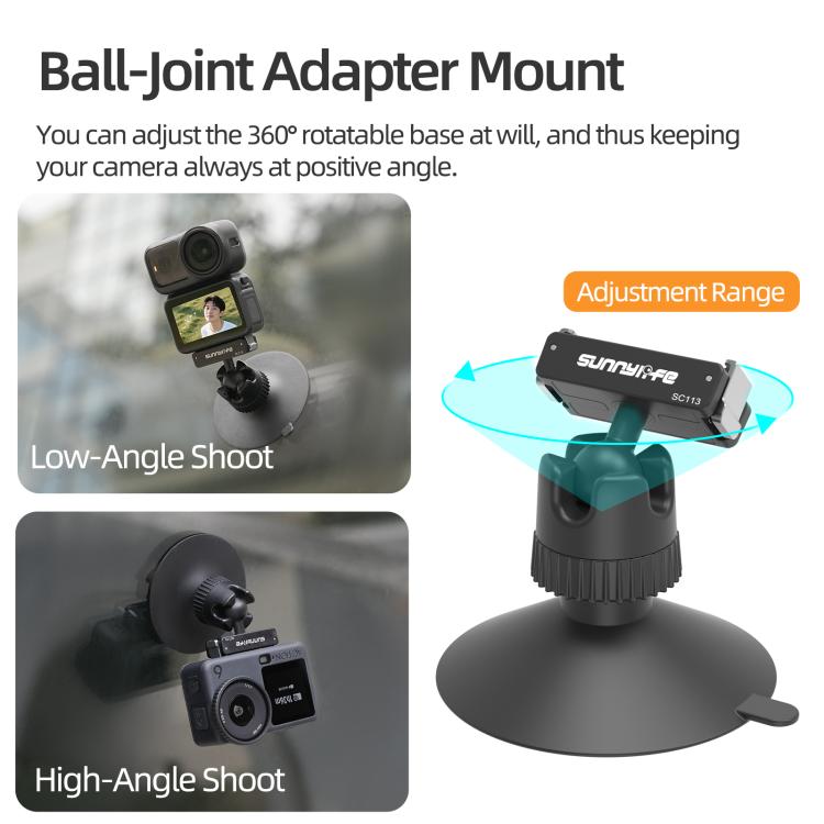 Sunnylife Dual-Direction Magnetic Quick-Release Ball-Joint Adapter Mount 360 Rotatable Suction Cup Bracket For DJI Osmo Nano / Action 6, For DJI Osmo Nano / Action 6