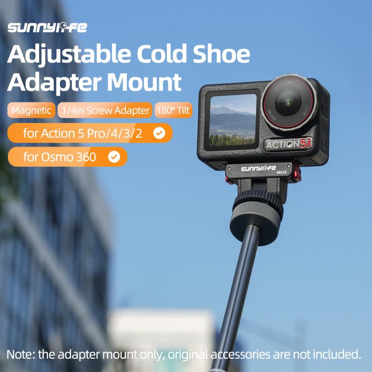 Sunnylife AD118 Sunnylife Cold Shoe Magnetic Quick Release Adapter Mount 1/4 180 Tilt Adjustable Selfie Stick Adapter Stand For DJI Osmo 360 / Action 5 Pro / 4 / 3, AD118 For DJI Osmo 360 / Action 5 Pro